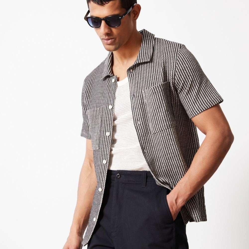 Men's Black and White Striped Shirt